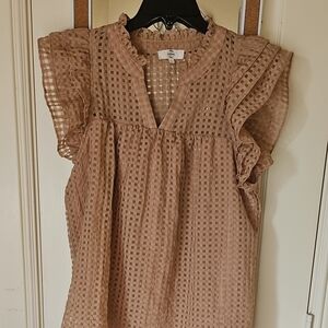 Entro Tan Ruffle Sleeve Blouse